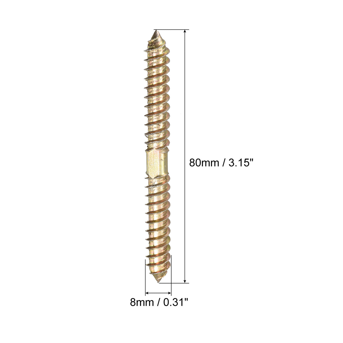 uxcell Uxcell 8x80mm Hanger Bolts, 24pcs Double Ended Thread Wood to Wood Dowel Screws