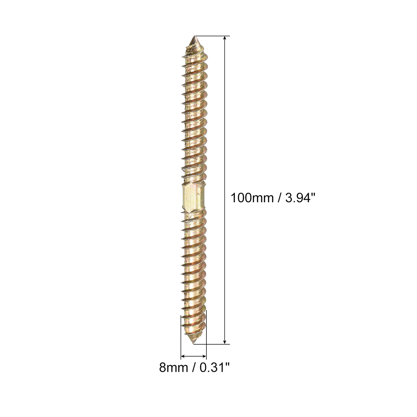 uxcell Uxcell 8x100mm Hanger Bolts, 80pcs Double Ended Thread Wood to Wood Dowel Screws