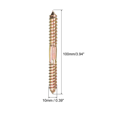 Harfington Uxcell 10x100mm Hanger Bolts, 12pcs Double Ended Thread Wood to Wood Dowel Screws