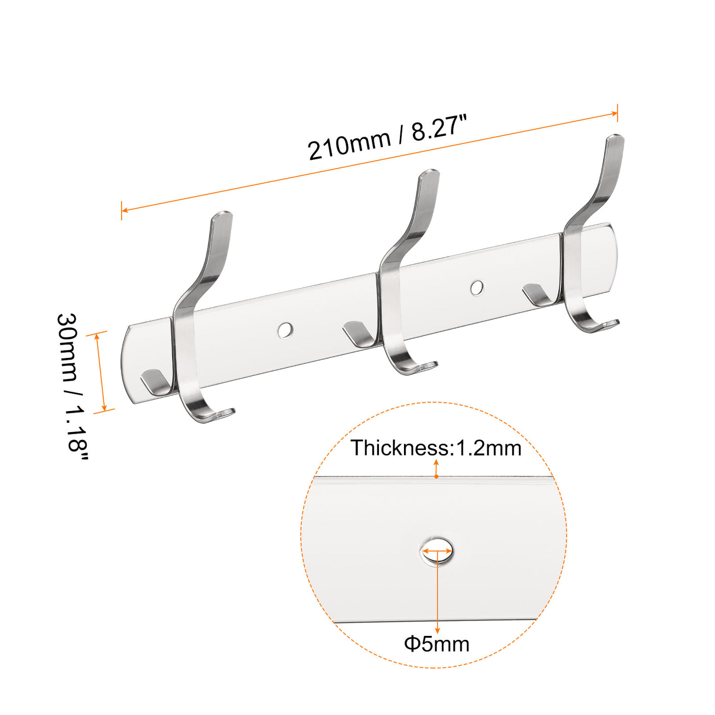 uxcell Uxcell Coat Hook Rack, Stainless Steel Wall Mounted with 3 Hooks Hook Rail Wall Hangers for Bedroom, Bathroom Silver