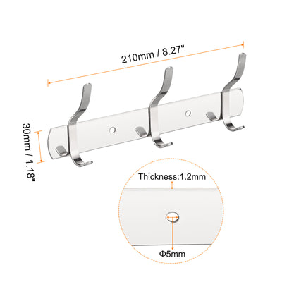 Harfington Uxcell Coat Hook Rack, Stainless Steel Wall Mounted with 3 Hooks Hook Rail Wall Hangers for Bedroom, Bathroom Silver