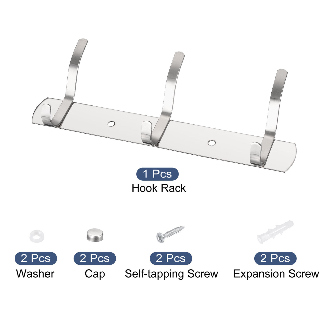 uxcell Uxcell Coat Hook Rack, Stainless Steel Wall Mounted with 3 Hooks Hook Rail Wall Hangers for Bedroom, Bathroom Silver