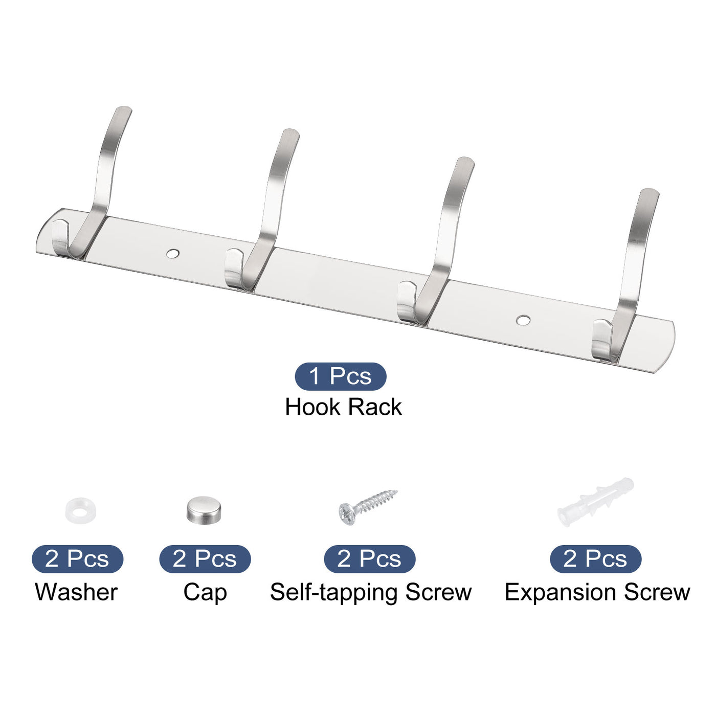 uxcell Uxcell Coat Hook Rack, Stainless Steel Wall Mounted with 4 Hooks Hook Rail Wall Hangers for Bedroom, Bathroom Silver