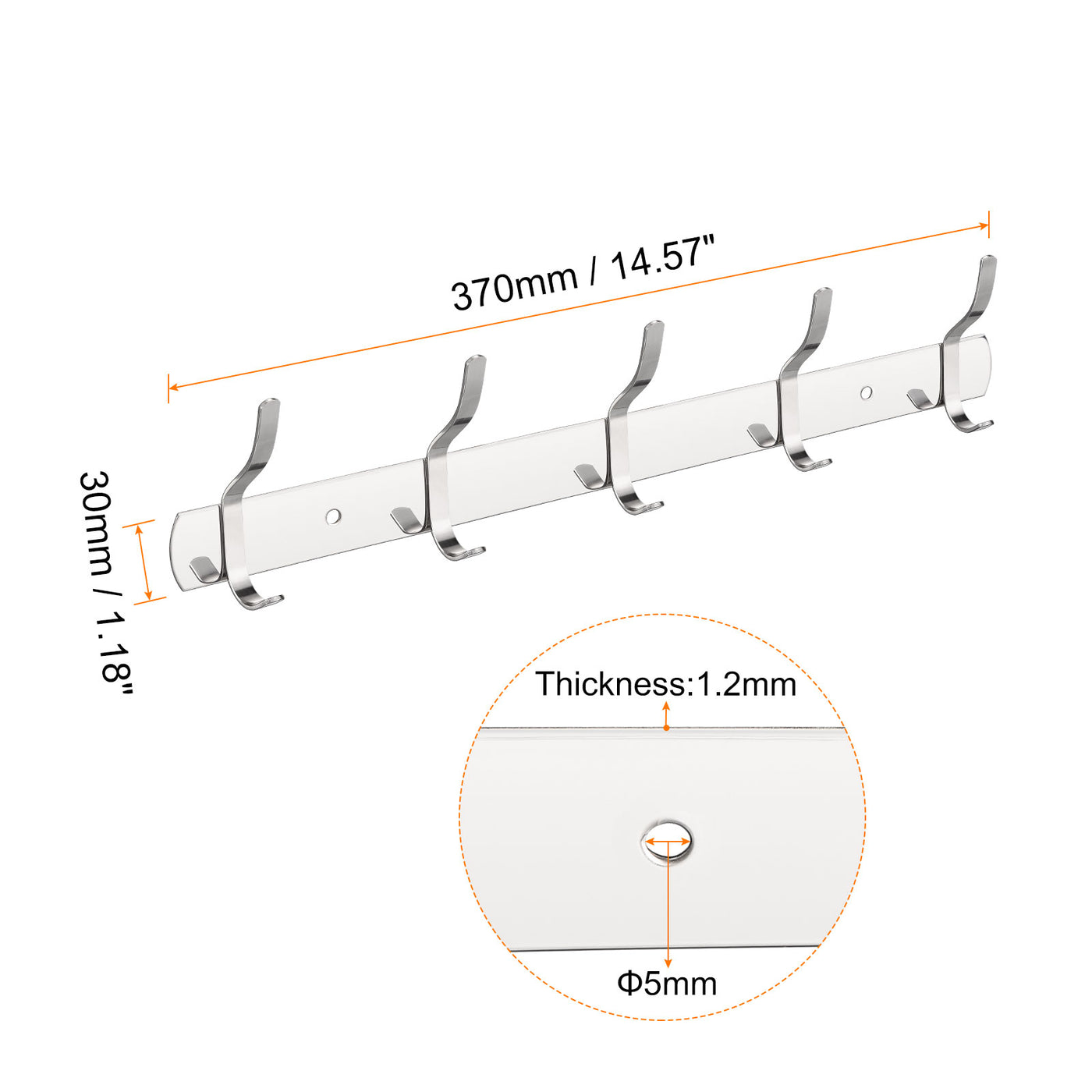 uxcell Uxcell Kleiderhaken Gestell Edelstahl Wand Montiert Hakenschiene Wandhänger mit 5 Haken für Schlafzimmer Badezimmer Silber Ton