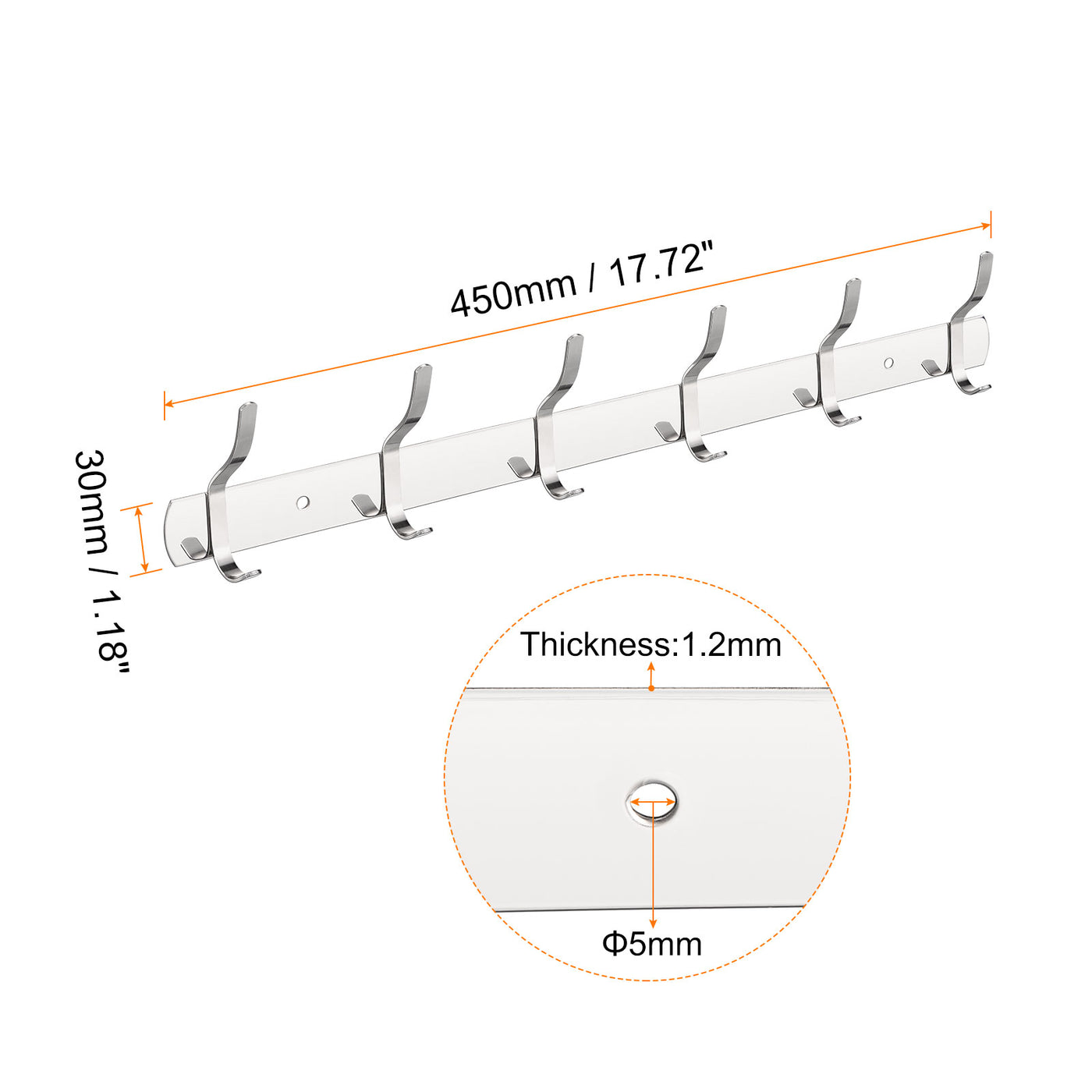 uxcell Uxcell Kleiderhaken Gestell Edelstahl Wand Montiert Hakenschiene Wandhänger mit 6 Haken für Schlafzimmer Badezimmer Silber Ton