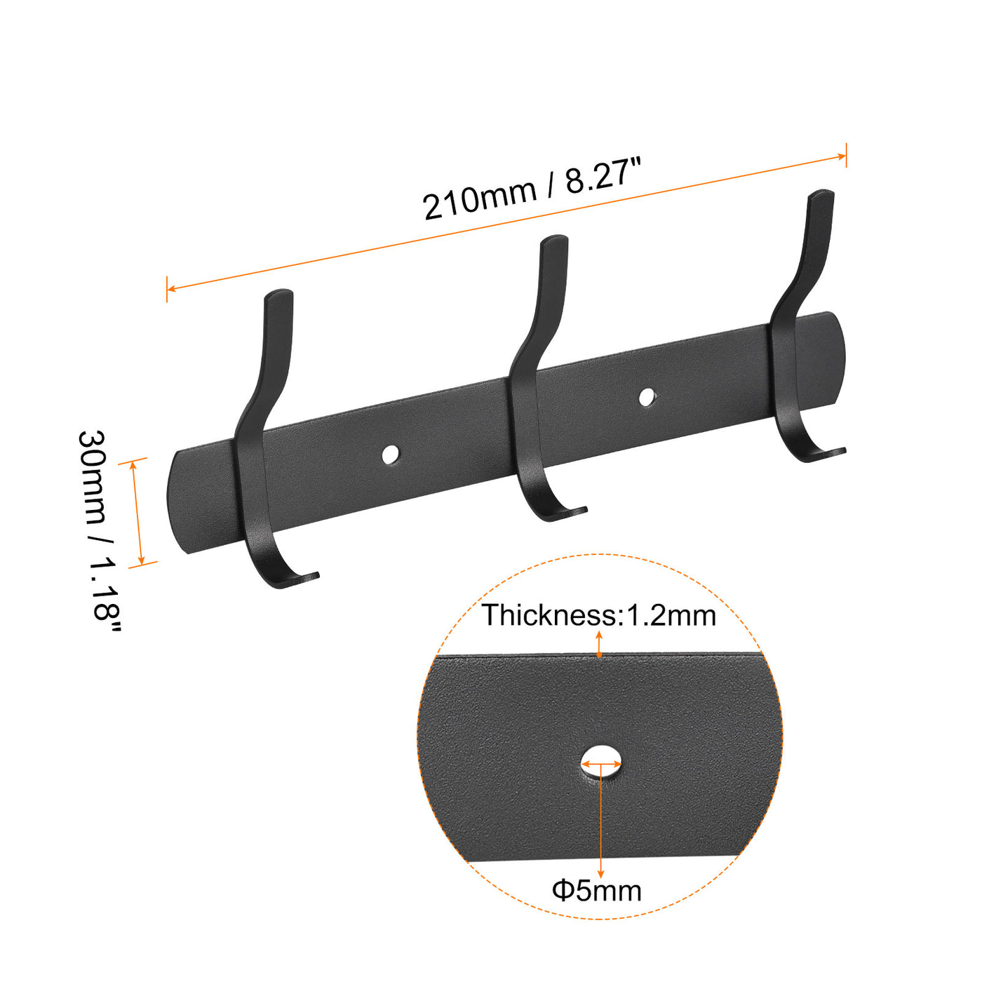 uxcell Uxcell Coat Hook Rack, Stainless Steel Wall Mounted with 3 Hooks Hook Rail Wall Hangers for Bedroom, Bathroom Black