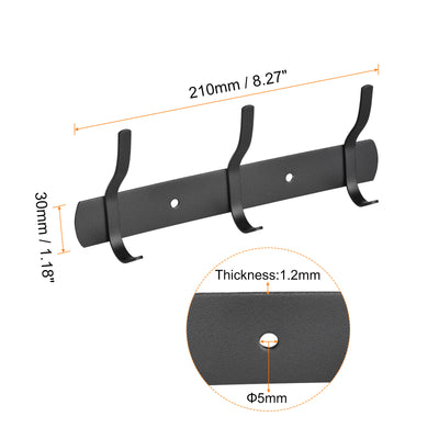 Harfington Uxcell Coat Hook Rack, Stainless Steel Wall Mounted with 3 Hooks Hook Rail Wall Hangers for Bedroom, Bathroom Black