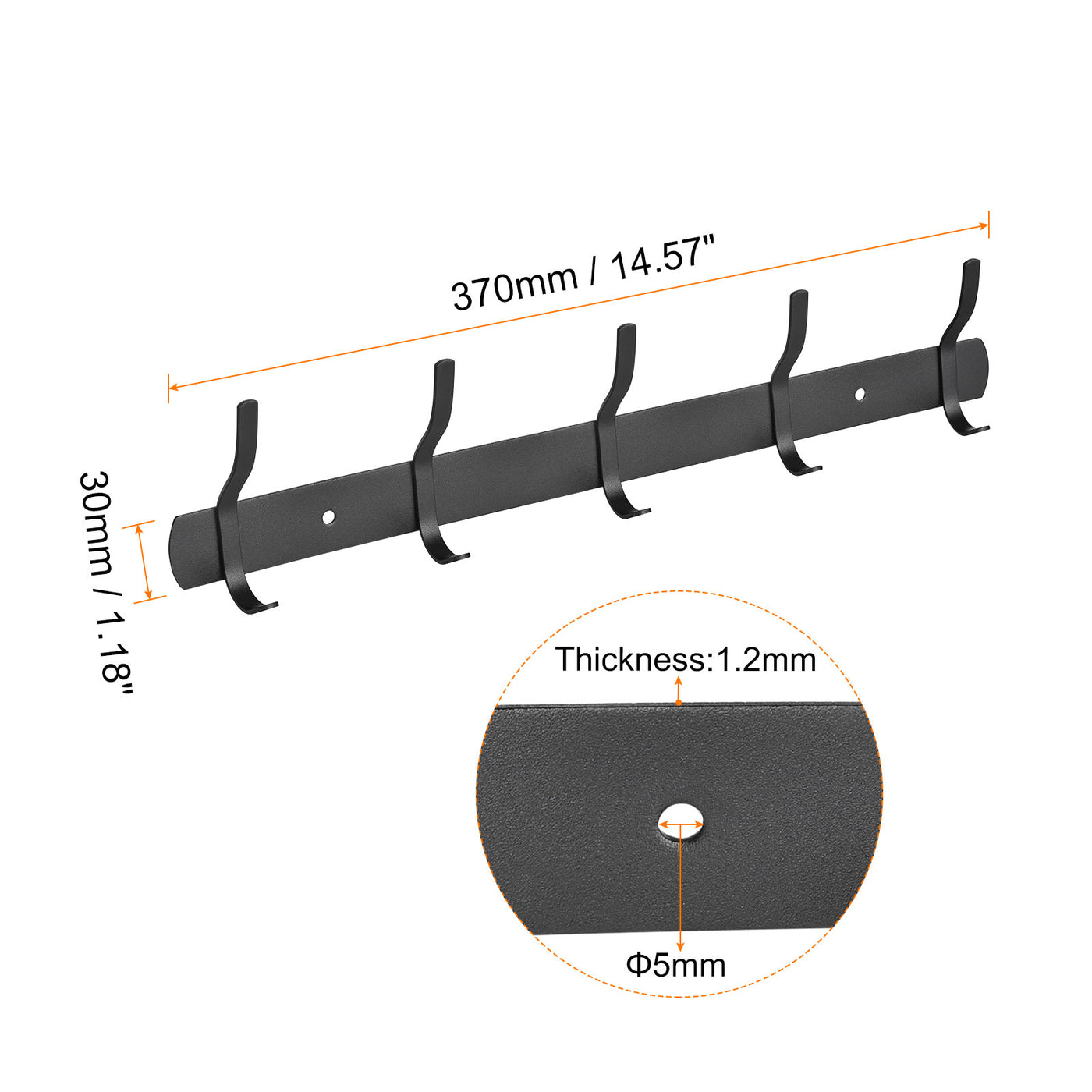 uxcell Uxcell Coat Hook Rack, Stainless Steel Wall Mounted with 5 Hooks Hook Rail Wall Hangers for Bedroom, Bathroom Black