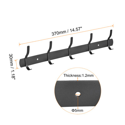 Harfington Uxcell Coat Hook Rack, Stainless Steel Wall Mounted with 5 Hooks Hook Rail Wall Hangers for Bedroom, Bathroom Black