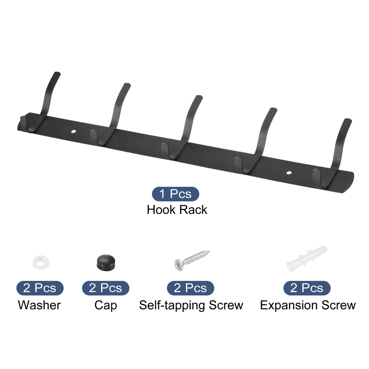 uxcell Uxcell Coat Hook Rack, Stainless Steel Wall Mounted with 5 Hooks Hook Rail Wall Hangers for Bedroom, Bathroom Black