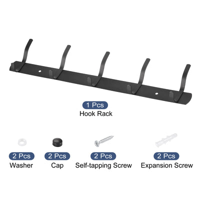 Harfington Uxcell Coat Hook Rack, Stainless Steel Wall Mounted with 5 Hooks Hook Rail Wall Hangers for Bedroom, Bathroom Black