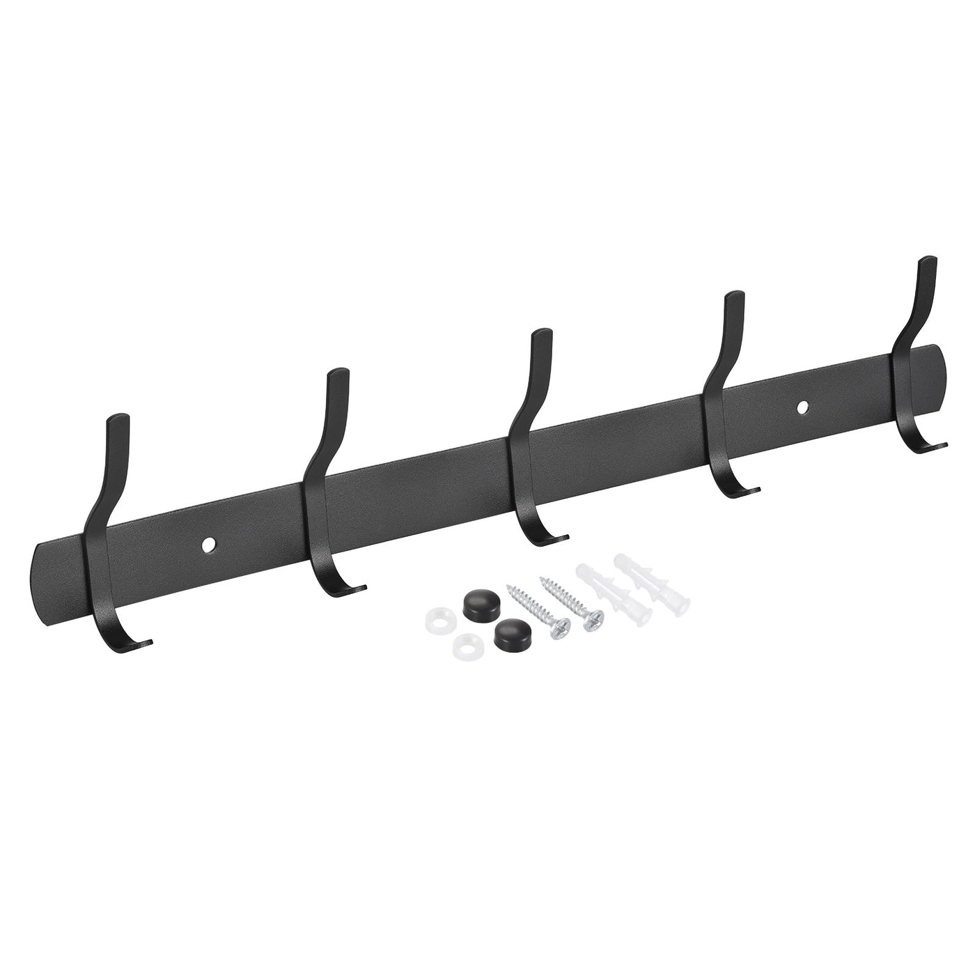 uxcell Uxcell Coat Hook Rack, Stainless Steel Wall Mounted with 5 Hooks Hook Rail Wall Hangers for Bedroom, Bathroom Black