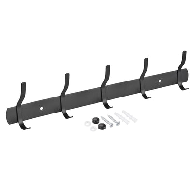 Harfington Uxcell Coat Hook Rack, Stainless Steel Wall Mounted with 5 Hooks Hook Rail Wall Hangers for Bedroom, Bathroom Black