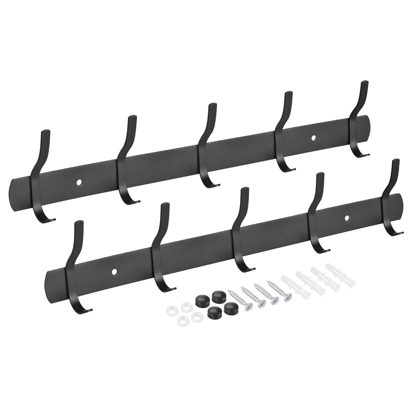 uxcell Uxcell Coat Hook Rack, Stainless Steel Wall Mounted with 5 Hooks Hook Rail Wall Hangers for Bedroom, Bathroom Black 2Pcs