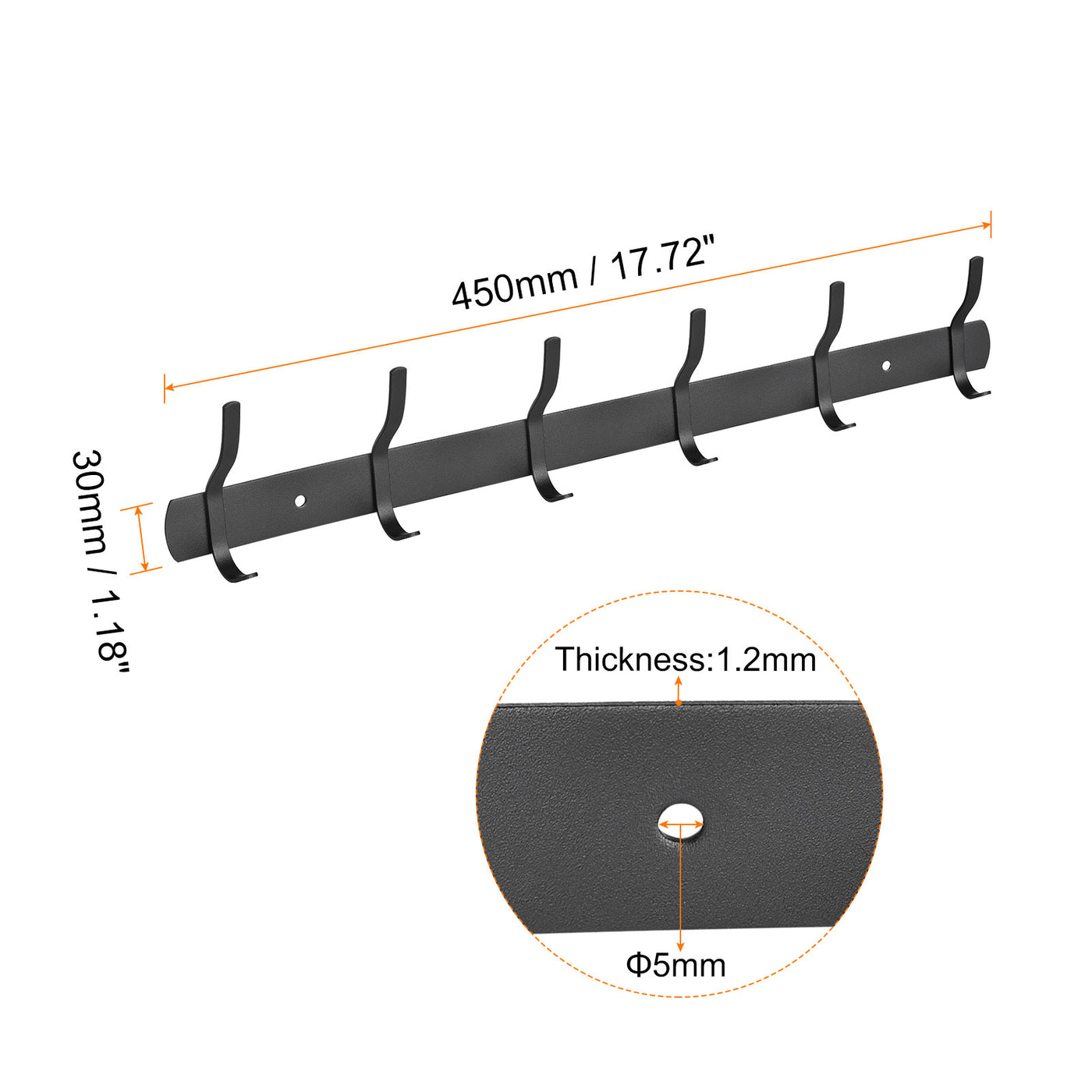 uxcell Uxcell Coat Hook Rack, Stainless Steel Wall Mounted with 6 Hooks Hook Rail Wall Hangers for Bedroom, Bathroom Black