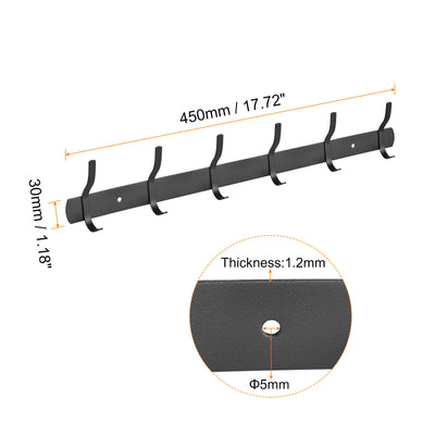 Harfington Uxcell Coat Hook Rack, Stainless Steel Wall Mounted with 6 Hooks Hook Rail Wall Hangers for Bedroom, Bathroom Black