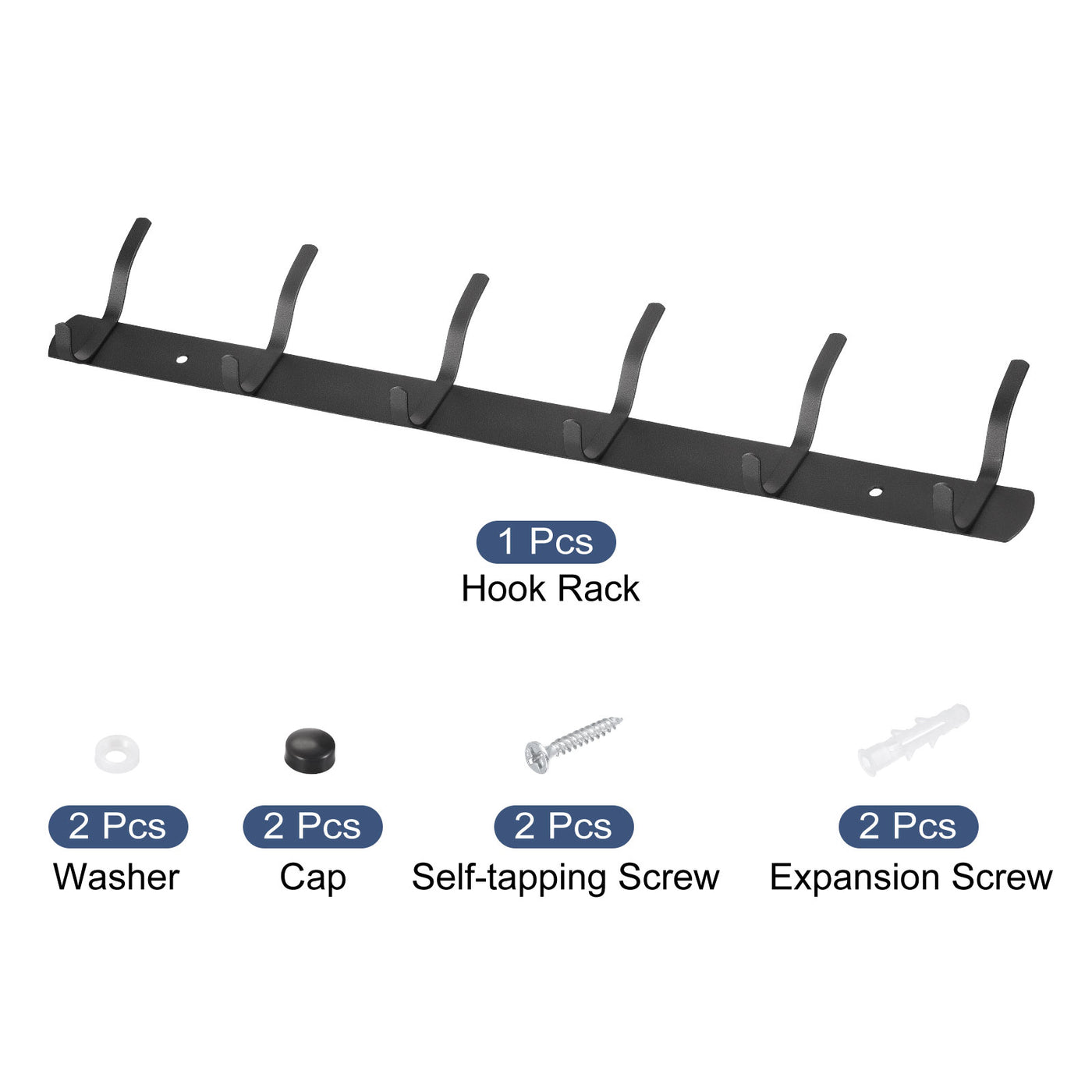 uxcell Uxcell Coat Hook Rack, Stainless Steel Wall Mounted with 6 Hooks Hook Rail Wall Hangers for Bedroom, Bathroom Black