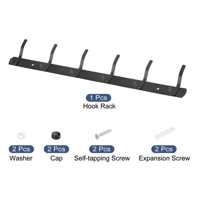 Harfington Uxcell Coat Hook Rack, Stainless Steel Wall Mounted with 6 Hooks Hook Rail Wall Hangers for Bedroom, Bathroom Black