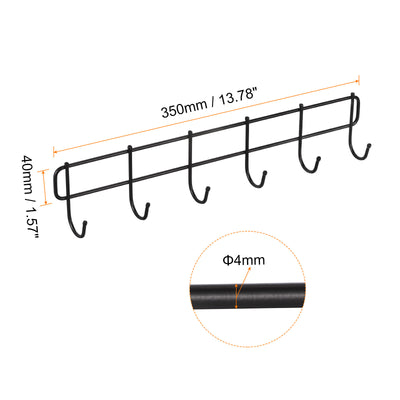 Harfington Uxcell Wandhaken Gestell kein Bohren Wand Montiert Hakenschiene Wandhänger mit 6 Haken für Schlafzimmer Badezimmer Schwarz