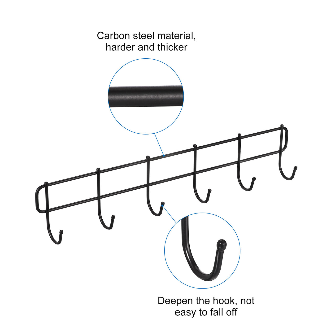 uxcell Uxcell Wandhaken Gestell kein Bohren Wand Montiert Hakenschiene Wandhänger mit 6 Haken für Schlafzimmer Badezimmer Schwarz