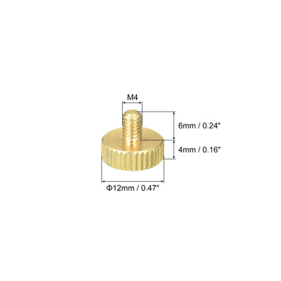 Harfington Uxcell Knurled Thumb Screws, M4x6mm Flat Brass Bolts Grip Knobs Fasteners for PC, Electronic, Mechanical 5Pcs