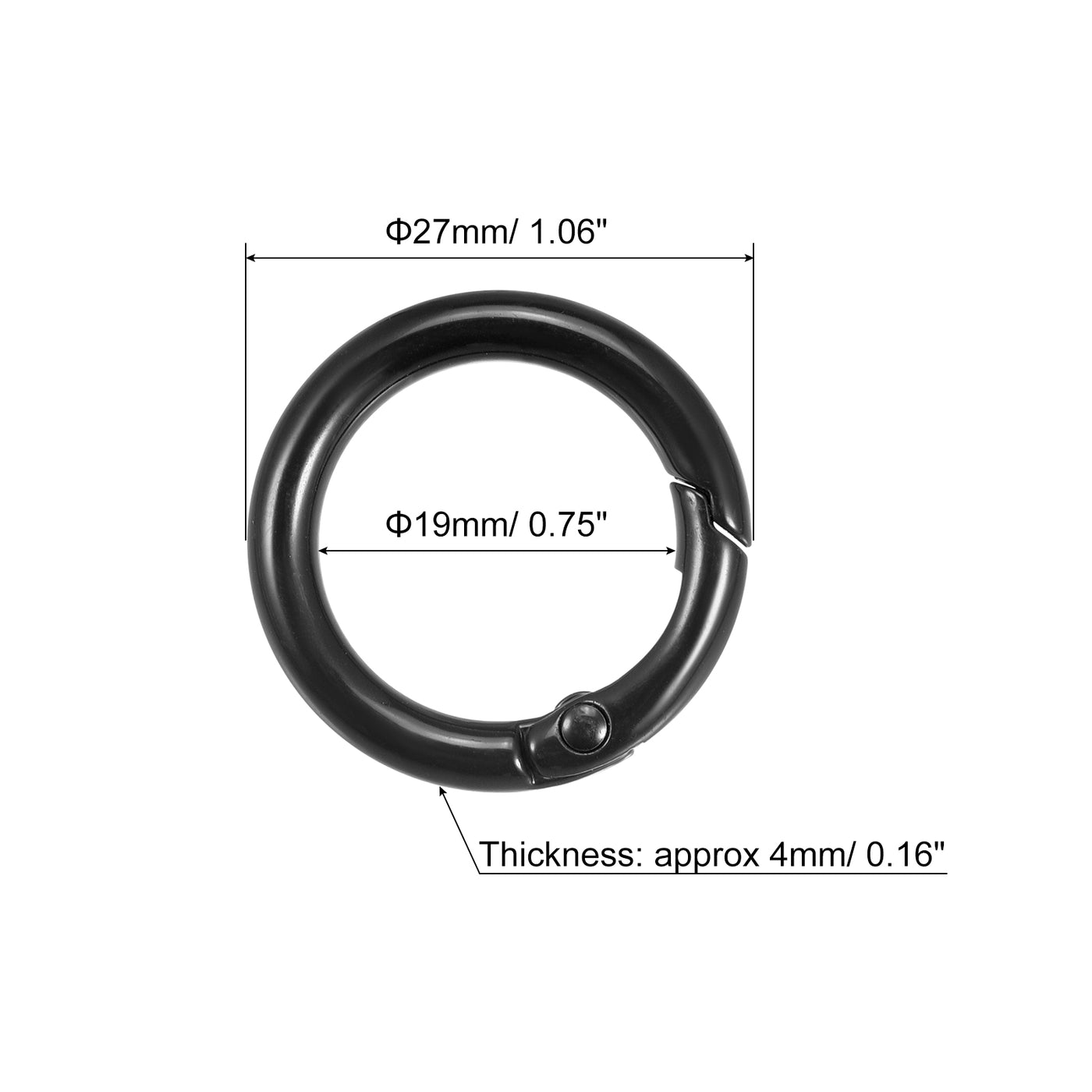 uxcell Uxcell Round Spring O Rings, 27mm/ 1.06" Trigger Buckle Snap for Bags, Purses, Keyrings, Black, 4Pcs