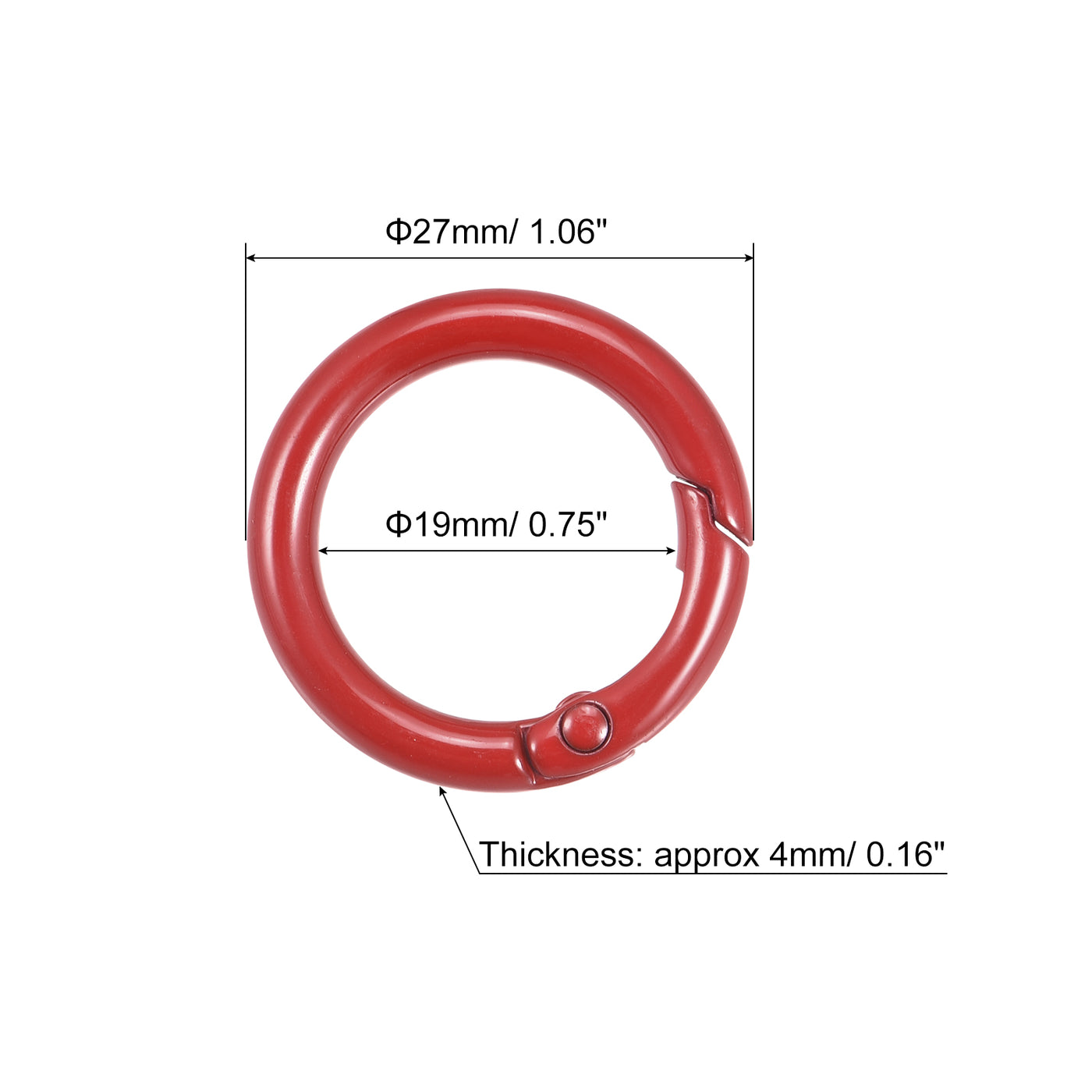 uxcell Uxcell Round Spring O Rings, 27mm/ 1.06" Trigger Buckle Snap for Bags, Purses, Keyrings, Red, 4Pcs