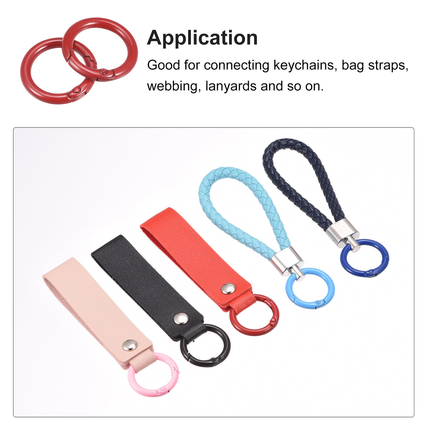 uxcell Uxcell Round Spring O Rings, 27mm/ 1.06" Trigger Buckle Snap for Bags, Purses, Keyrings, Red, 4Pcs