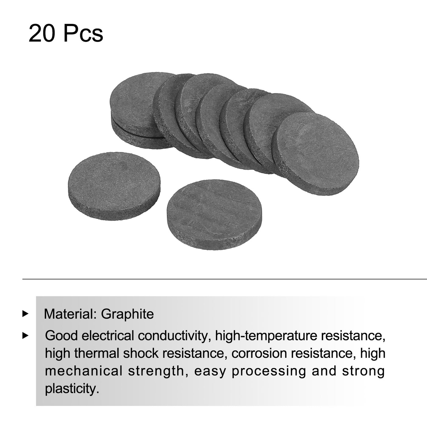 Harfington Round Graphite Block Disk Ingot High Purity Graphite Electrode Plate Sheet 14x2mm for Melting Casting, Electrolysis, Pack of 20