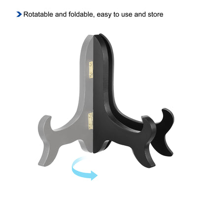 Harfington Uxcell 2pcs 5" 6" Easel Plate Holder, Wooden Folding Display Stand Black for Decorative Picture Frame