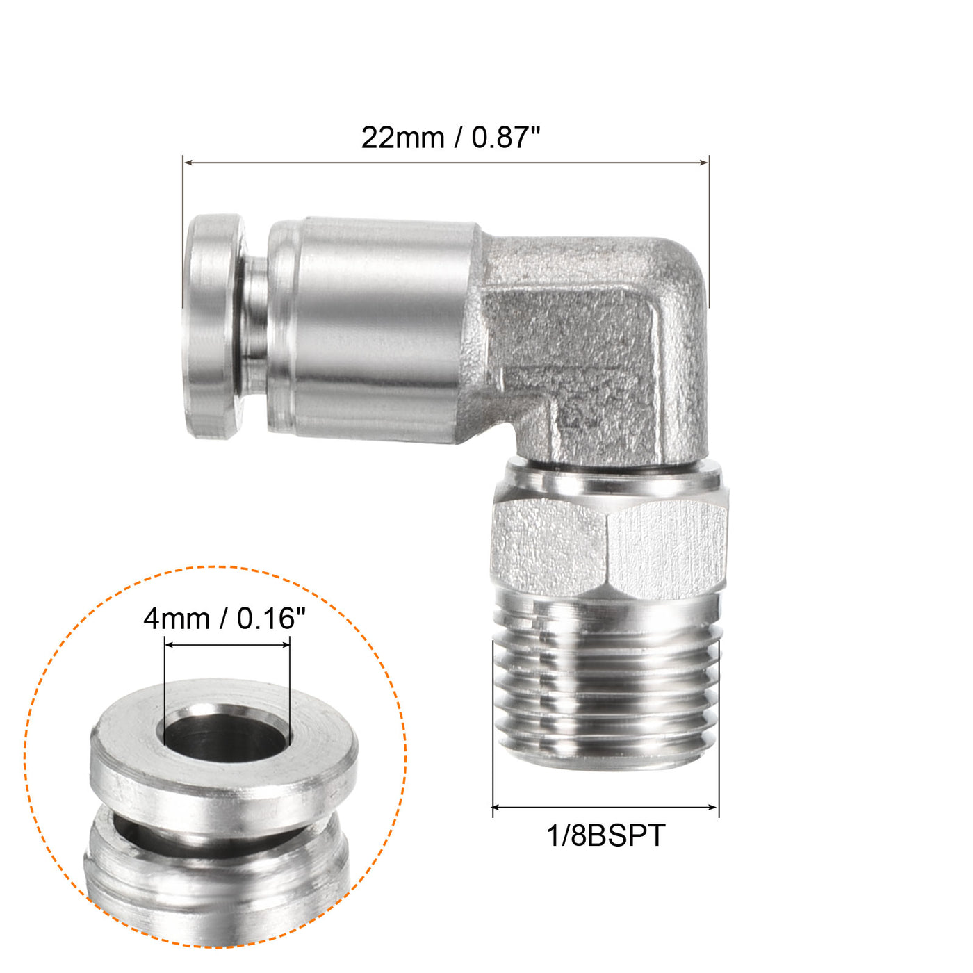 Harfington Push to Connect Fitting Elbow Tube OD Male Thread, Stainless Steel Right Angle Hose Pipe Connector