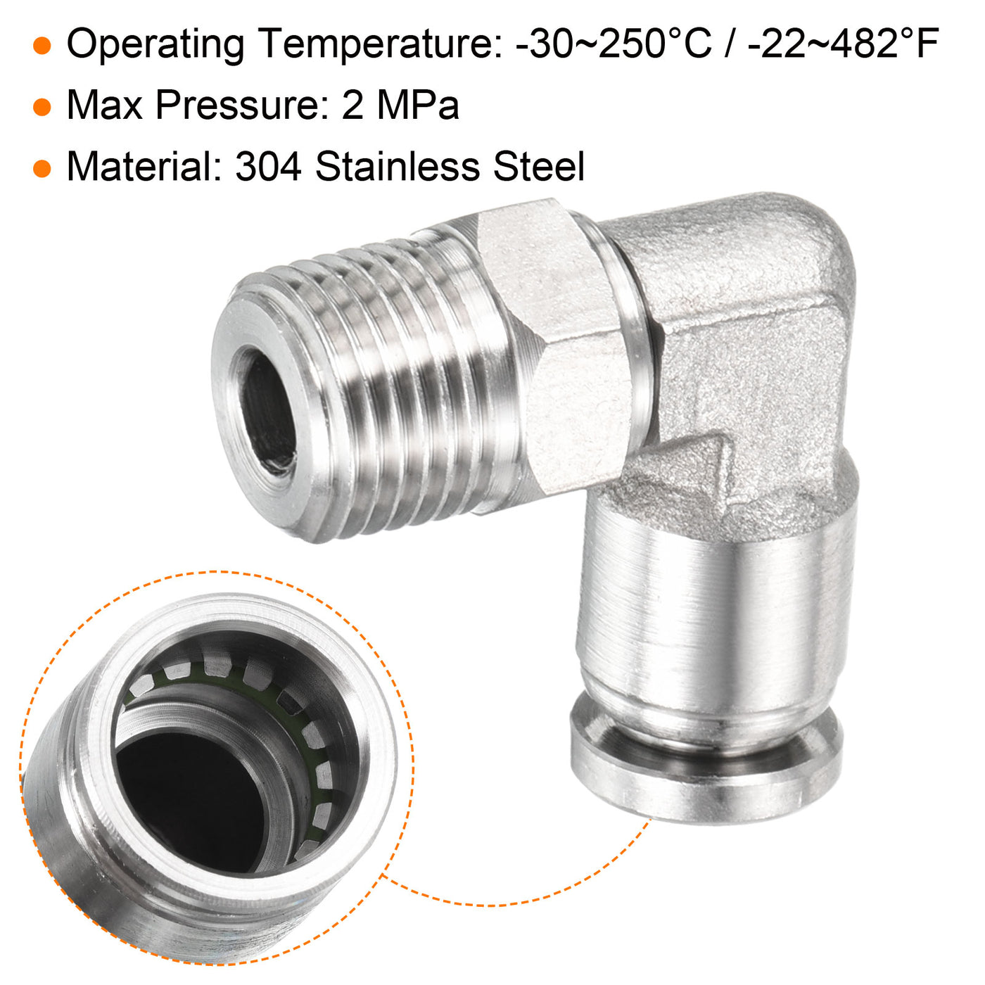 Harfington Push to Connect Fitting Elbow Tube OD Male Thread, Stainless Steel Right Angle Hose Pipe Connector