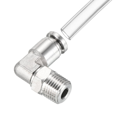 Harfington Push to Connect Fitting Elbow Tube OD Male Thread, Stainless Steel Right Angle Hose Pipe Connector