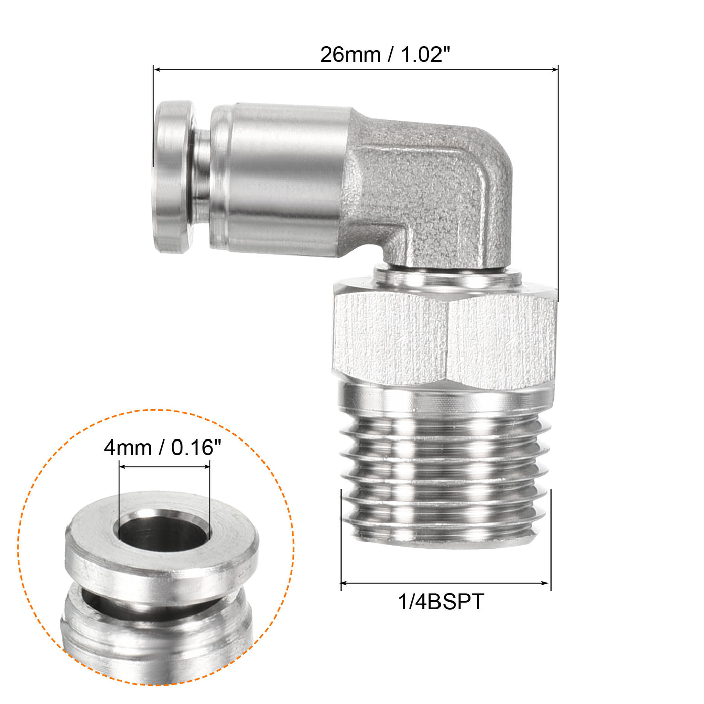 Harfington Push to Connect Fitting Elbow Tube OD Male Thread, Stainless Steel Right Angle Hose Pipe Connector