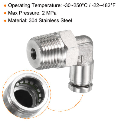 Harfington Push to Connect Fitting Elbow Tube OD Male Thread, Stainless Steel Right Angle Hose Pipe Connector