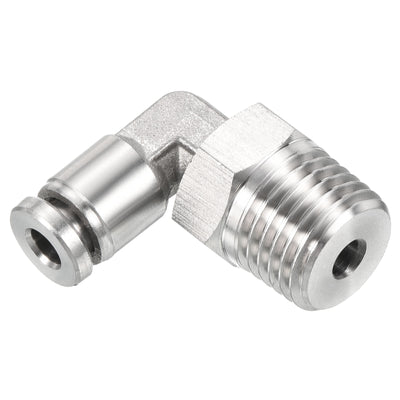 Harfington Push to Connect Fitting Elbow Tube OD Male Thread, Stainless Steel Right Angle Hose Pipe Connector