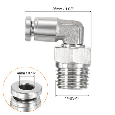 Harfington Push to Connect Fitting Elbow Tube OD Male Thread, Stainless Steel Right Angle Hose Pipe Connector