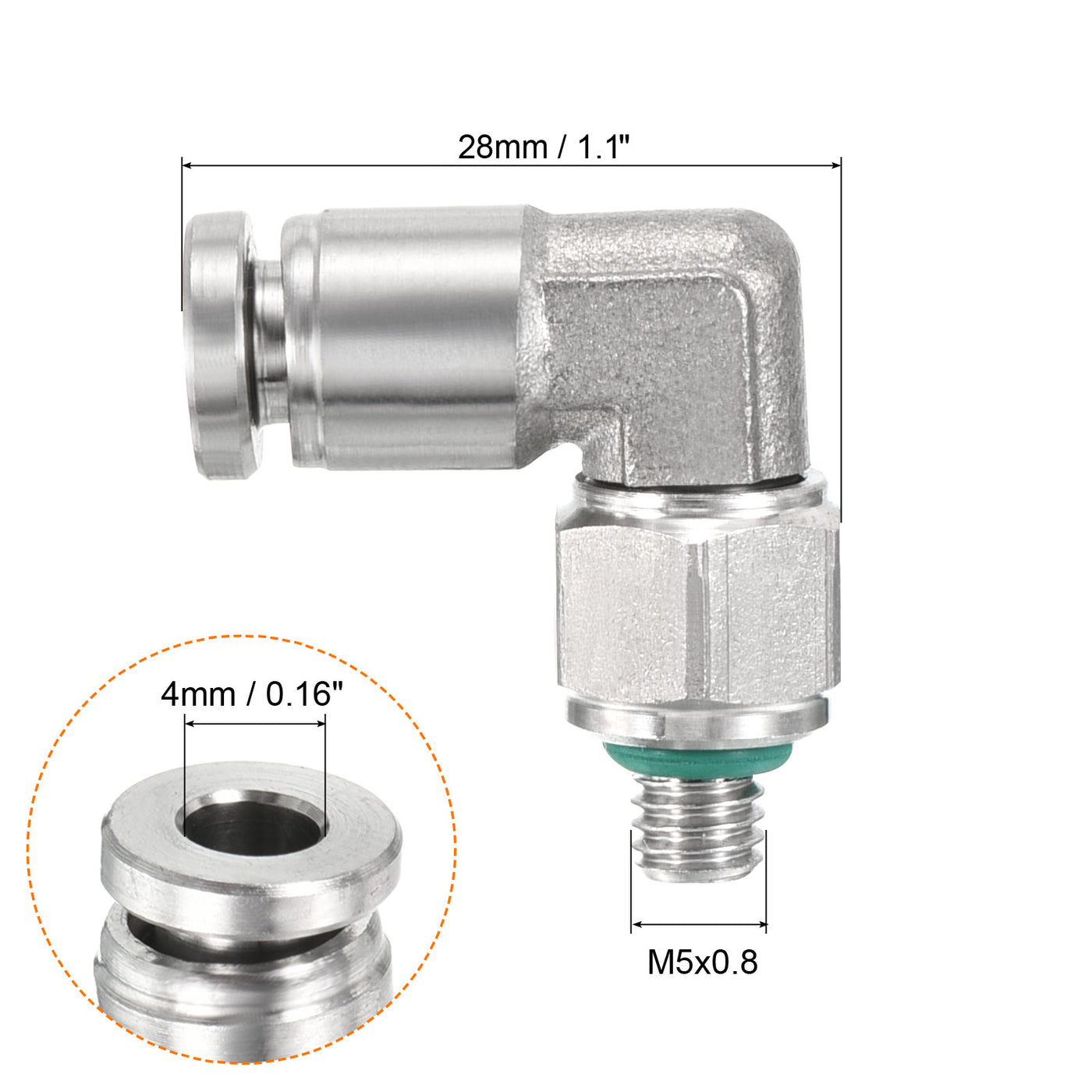 Harfington Push to Connect Fitting Elbow Tube OD Male Thread, Stainless Steel Hose Pipe Connector