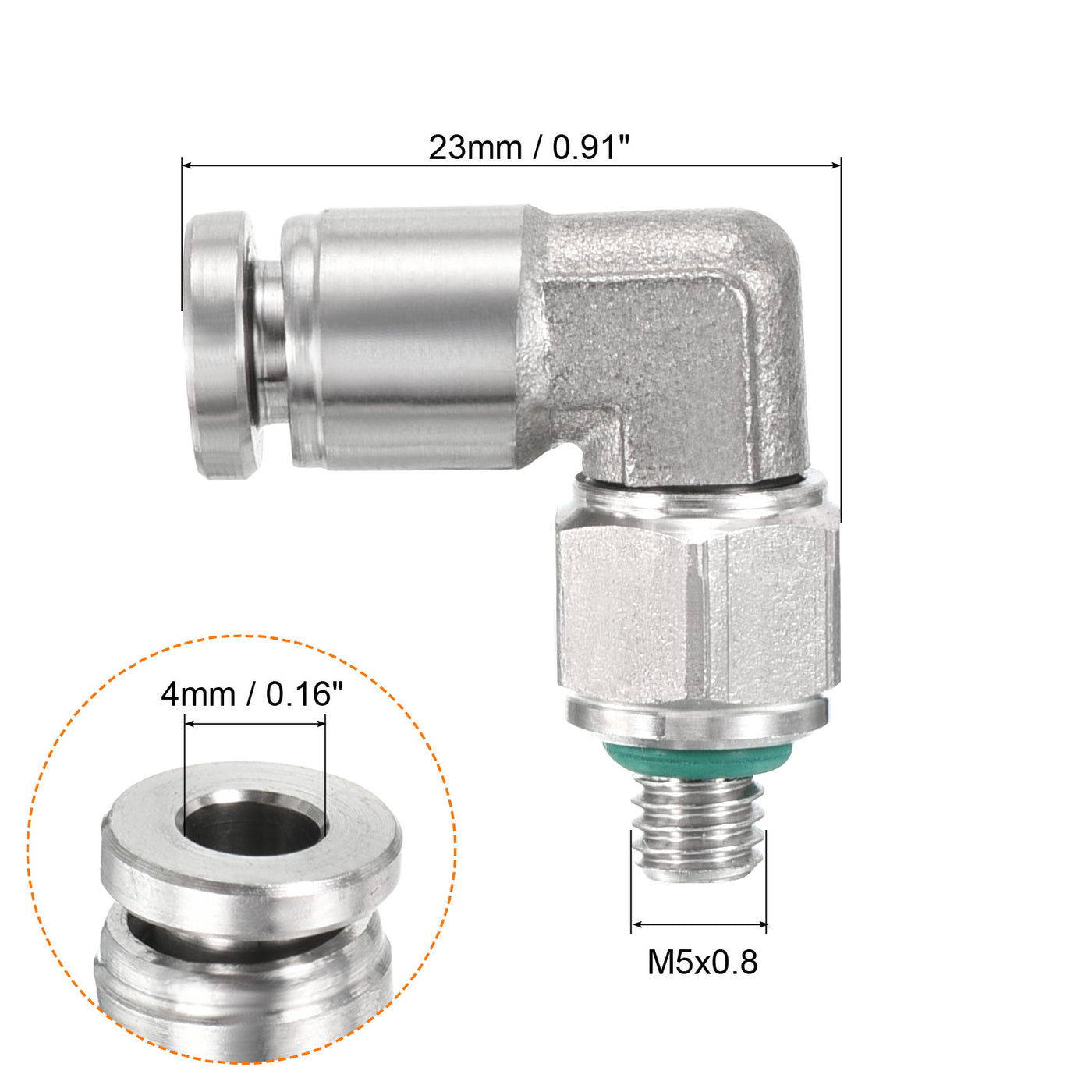 Harfington Push to Connect Fitting Elbow Tube OD Male Thread, Stainless Steel Hose Pipe Connector