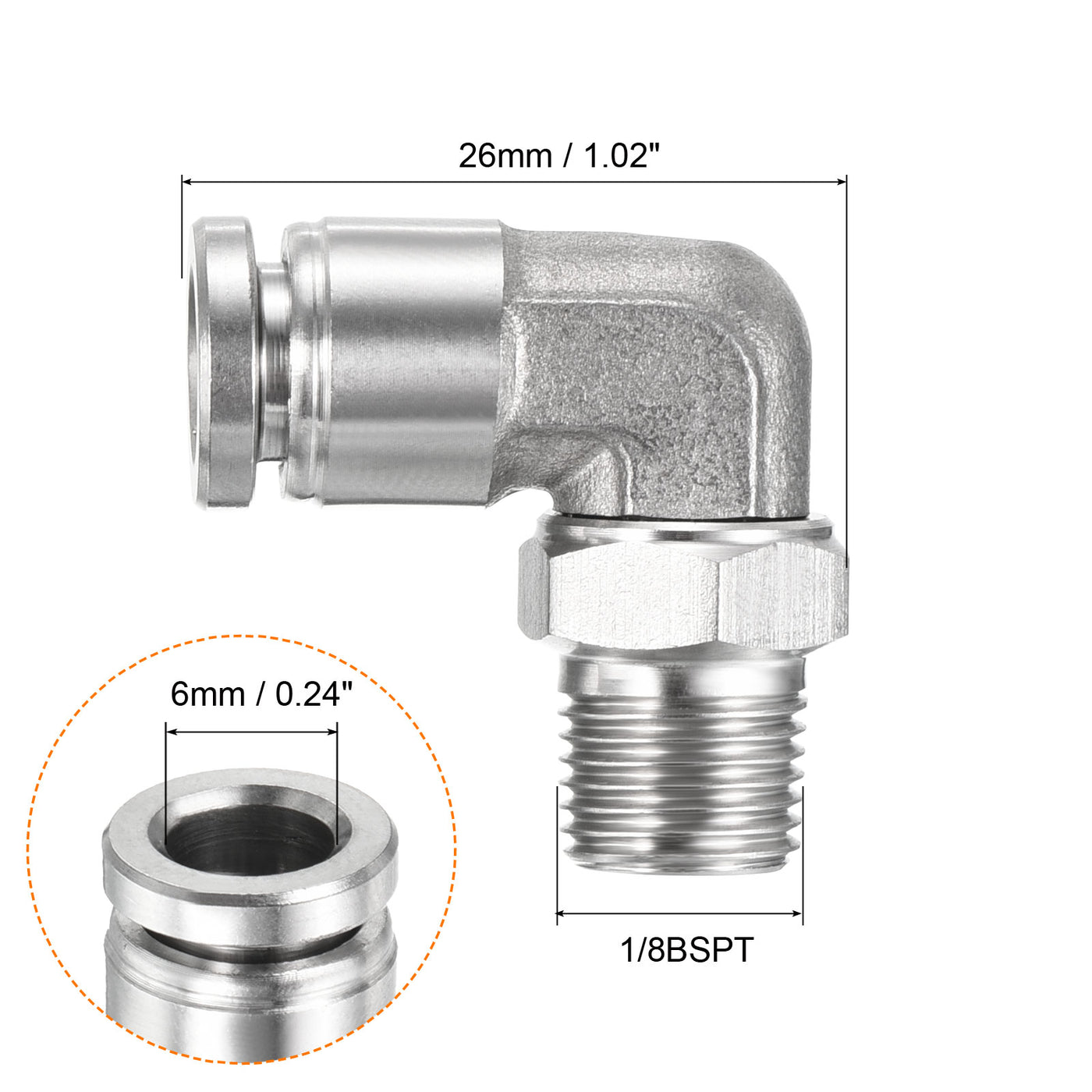 Harfington Push to Connect Fitting Elbow Tube OD Male Thread, Stainless Steel Right Angle Hose Pipe Connector