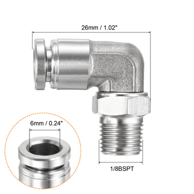 Harfington Push to Connect Fitting Elbow Tube OD Male Thread, Stainless Steel Right Angle Hose Pipe Connector