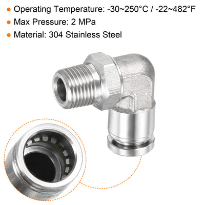 Harfington Push to Connect Fitting Elbow Tube OD Male Thread, Stainless Steel Right Angle Hose Pipe Connector