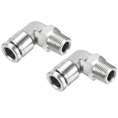 Harfington Push to Connect Fitting Elbow Tube OD Male Thread, Stainless Steel Right Angle Hose Pipe Connector