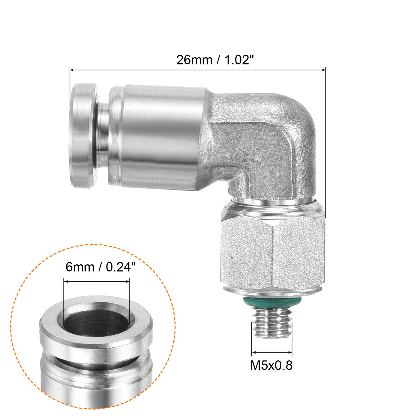 Harfington Push to Connect Fitting Elbow Tube OD Male Thread, Stainless Steel Hose Pipe Connector