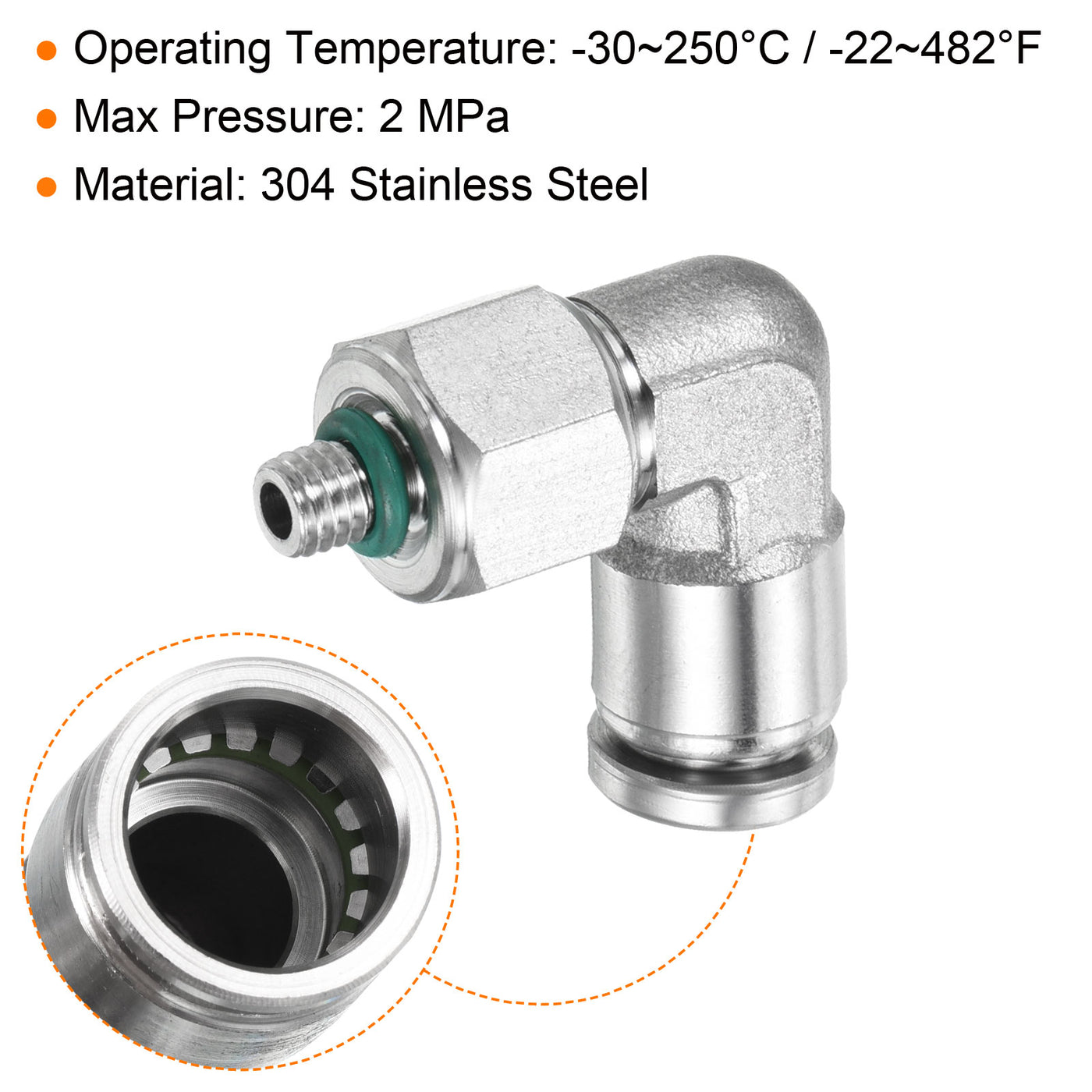 Harfington Push to Connect Fitting Elbow Tube OD Male Thread, Stainless Steel Hose Pipe Connector