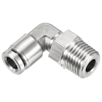 Harfington Push to Connect Fitting Elbow Tube OD Male Thread, Stainless Steel Right Angle Hose Pipe Connector