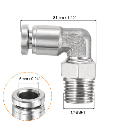 Harfington Push to Connect Fitting Elbow Tube OD Male Thread, Stainless Steel Right Angle Hose Pipe Connector