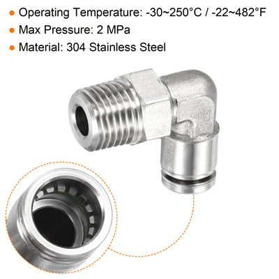 Harfington Push to Connect Fitting Elbow Tube OD Male Thread, Stainless Steel Right Angle Hose Pipe Connector