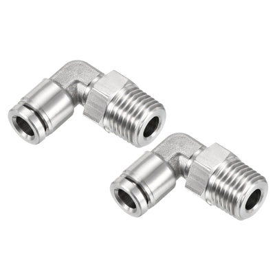 Harfington Push to Connect Fitting Elbow Tube OD Male Thread, Stainless Steel Right Angle Hose Pipe Connector