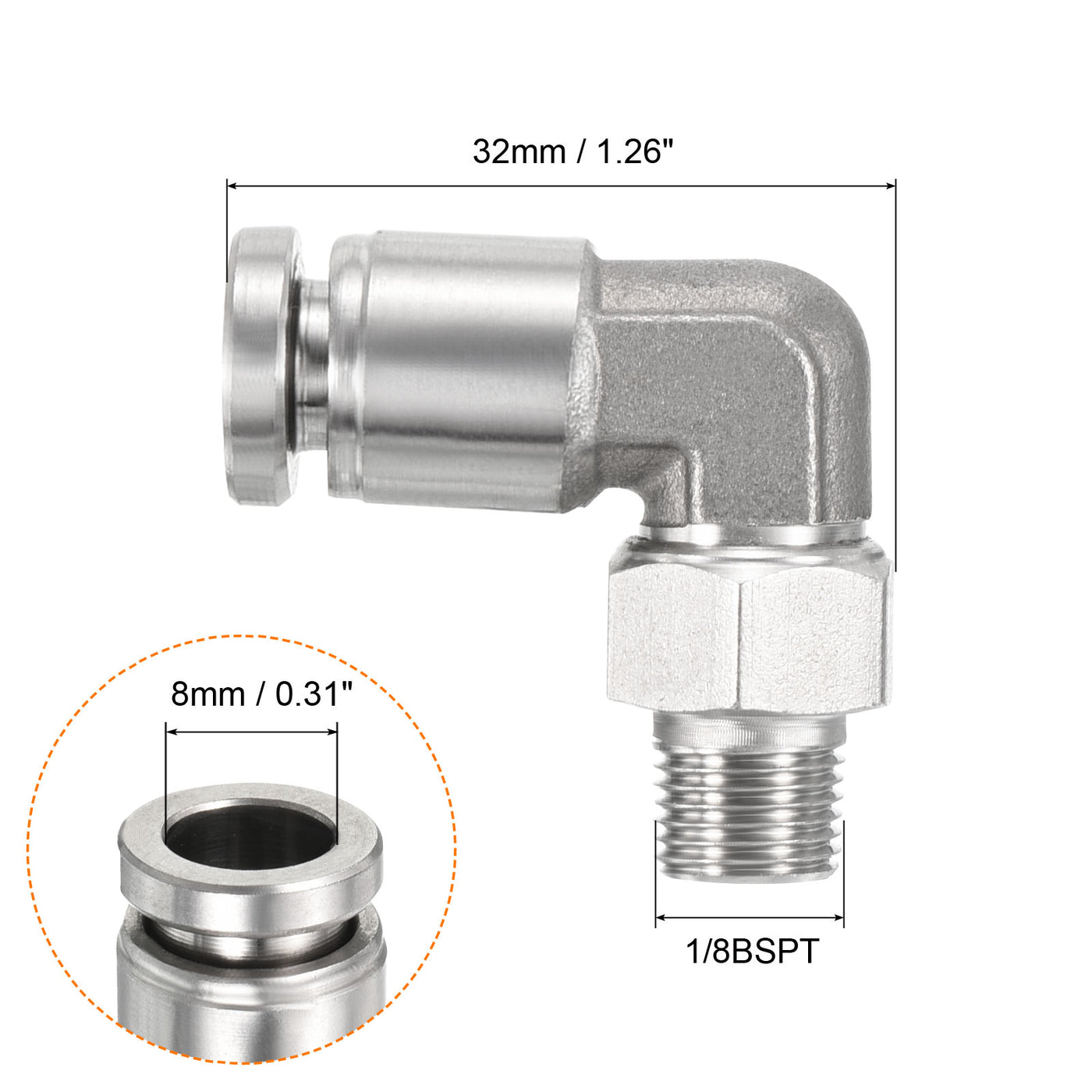 Harfington Push to Connect Fitting Elbow Tube OD Male Thread, Stainless Steel Right Angle Hose Pipe Connector